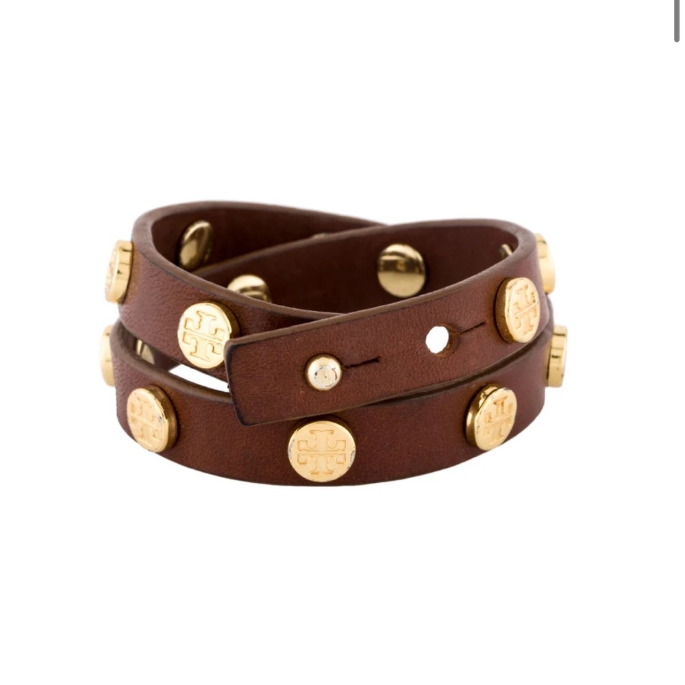 TORY BURCH DOUBLE-WRAP LOGO STUD BRACELET